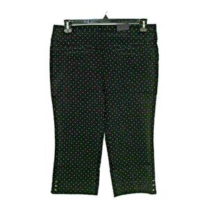 Womens Large New Capris Cropped Pants Smoothing Black White Polka Dot Stretch